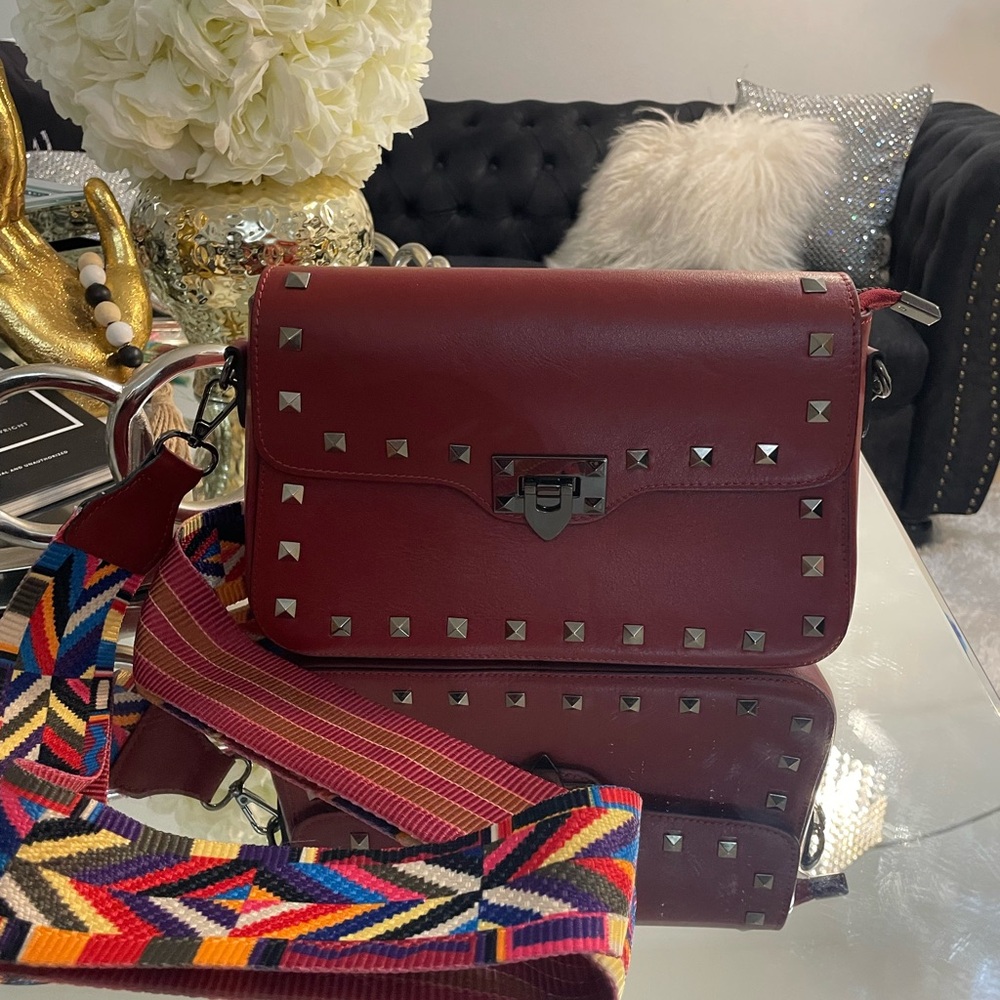 red leather bag